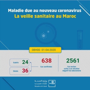 Coronavirus au Maroc : 638 cas confirmés (1 avril à 8h)