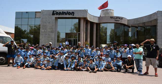 Une nouvelle génération des scouts de l’Organisation du scout marocain visitant L’Opinion et AL ALAM, juillet 2019.