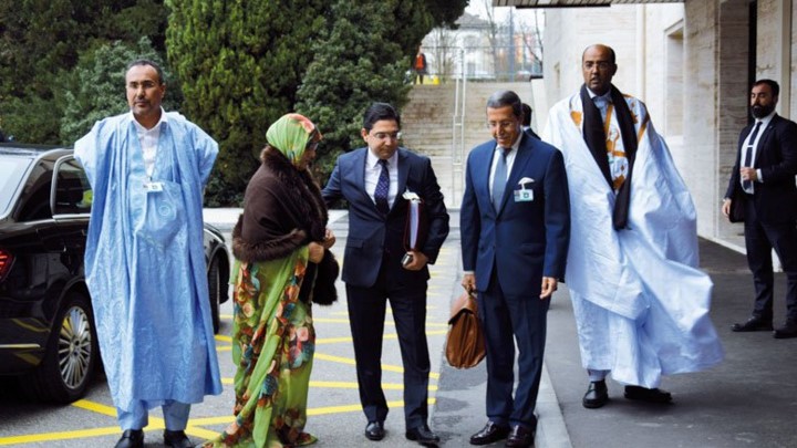 Hamdi Ould Errachid et Ynja Khattat accompagnant Nasser Bourita à Lisbonne. Ph archives.