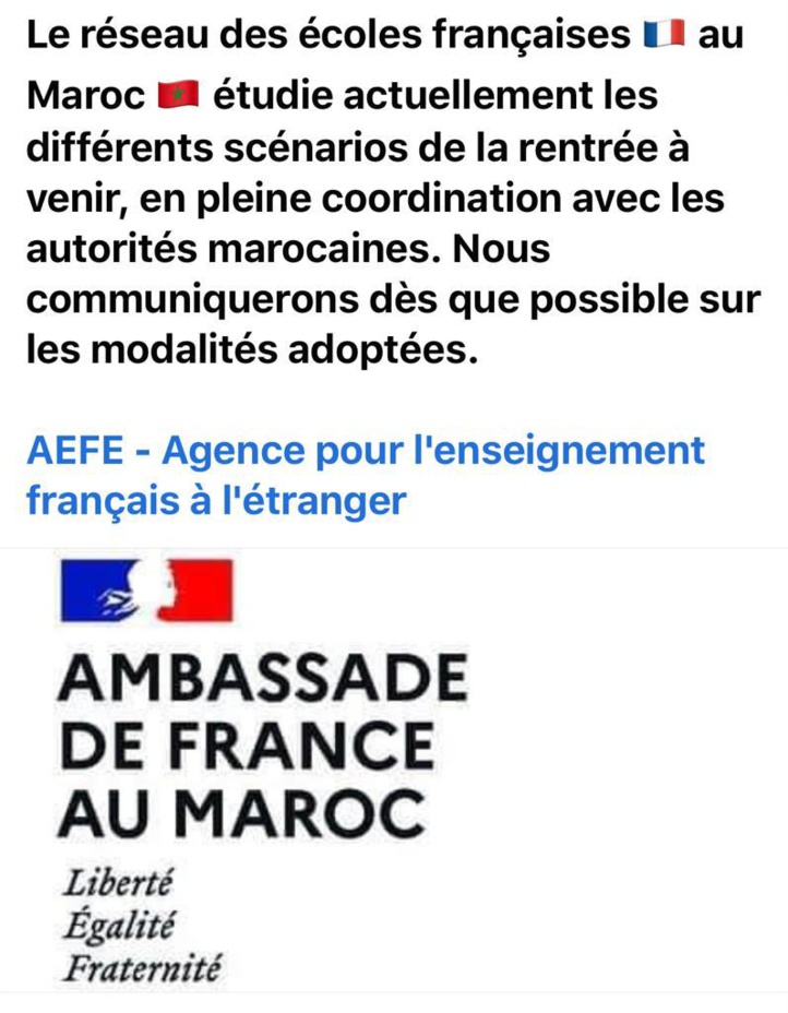 Capture d'écran du message attribué à l'AEFE Capture d'écran du message attribué à l'AEFE