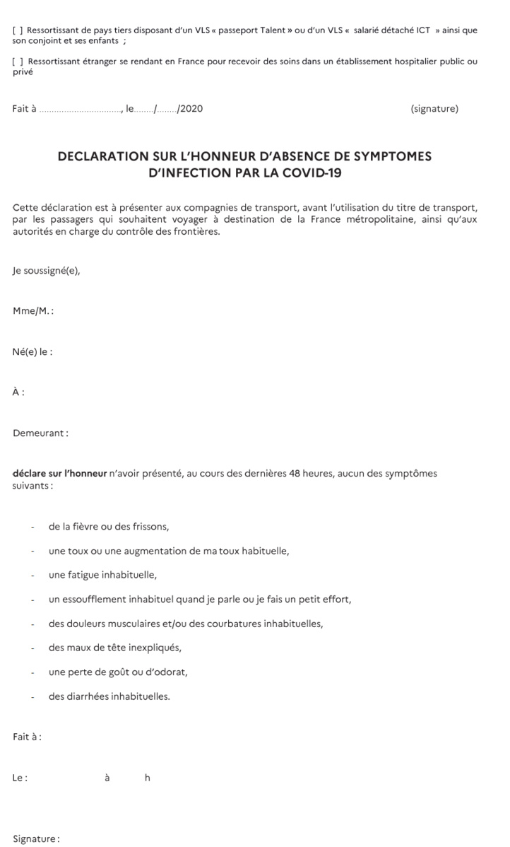 Voyage en France : nouveau modèle de l’attestation de déplacement international