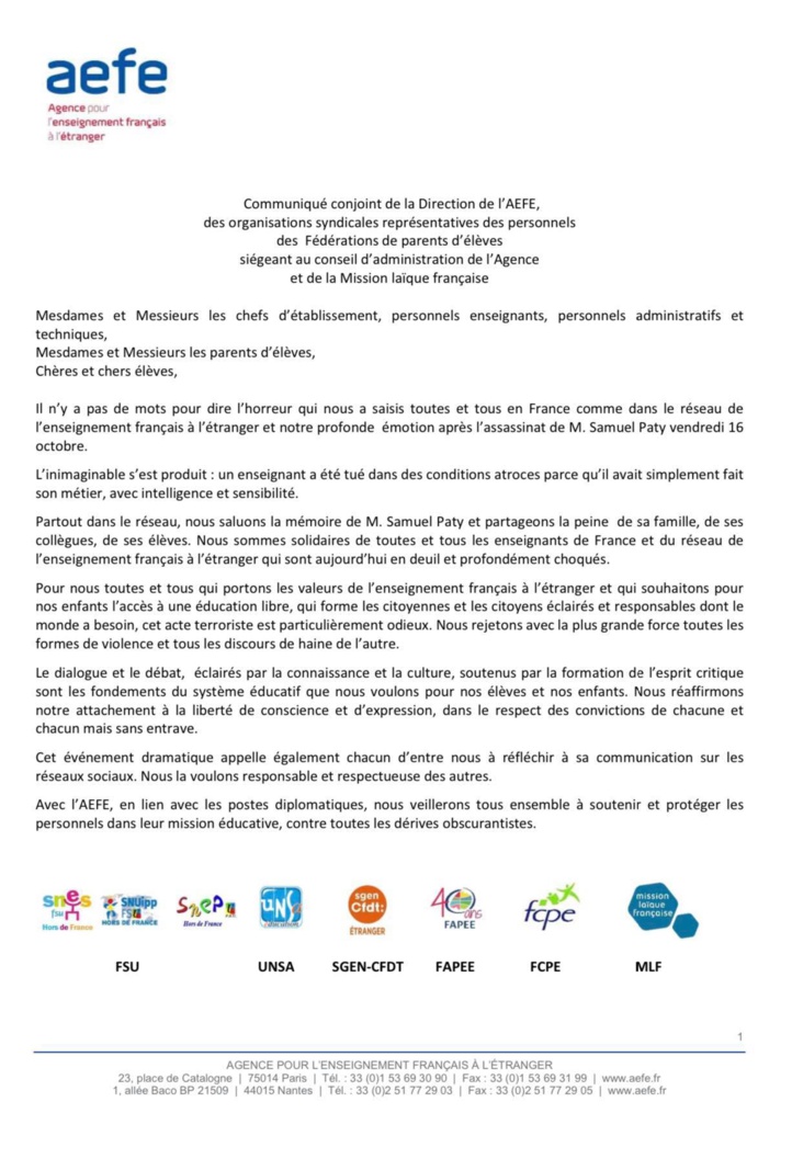 AEFE : l'Affaire Samuel Paty surgit également au Maroc AEFE : l'Affaire Samuel Paty surgit également au Maroc