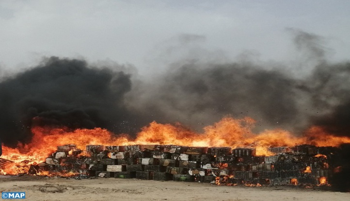 Dakhla : Plus de 2 tonnes de chira incinérées Dakhla : Plus de 2 tonnes de chira incinérées