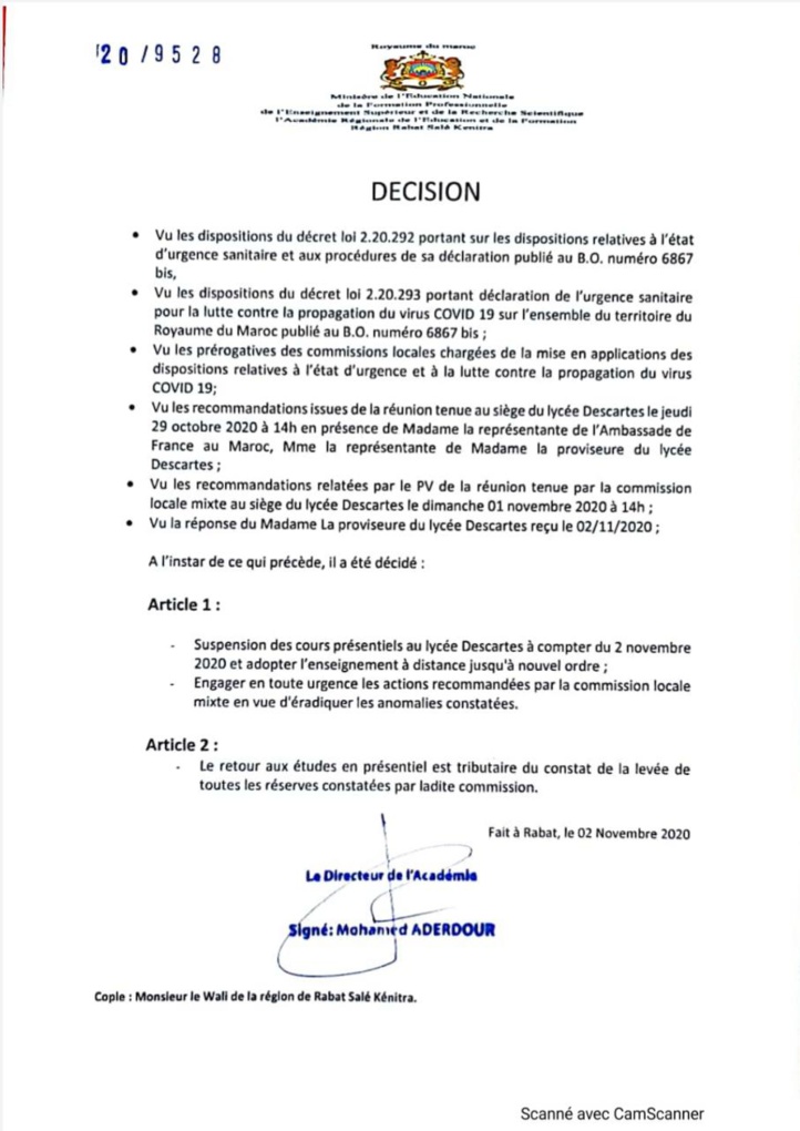 Le lycée Descartes de Rabat fermé par les autorités locales Le lycée Descartes de Rabat fermé par les autorités locales