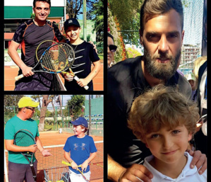 Samy aux côtés de son papa, de son directeur technique Issam et du Français Benoit Paire, récent vainqueur du Grand Prix Hassan ll à Marrakech.