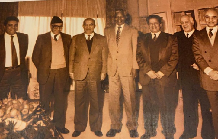 Mohamed Louafa en compagnie de M'Hamed Boucetta, Abderrahman El Youssoufi, Nelson Mandela, Mohamed El Yazghi, Ali Yata et M’hamed Douiri Mohamed Louafa en compagnie de M'Hamed Boucetta, Abderrahman El Youssoufi, Nelson Mandela, Mohamed El Yazghi, Ali Yata et M’hamed Douiri