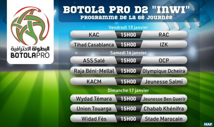 Botola Pro D2/6ème journée: Le programme
