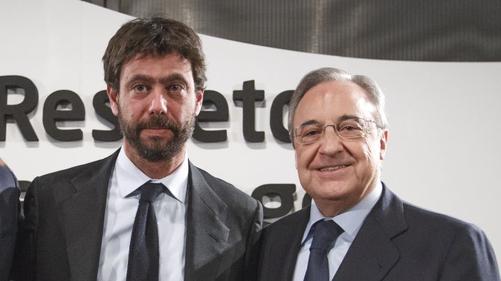 Florentino, du Real, président fondateur de la Super League d'Europe et son proche collaborateur le président de la Juventus de Turin
