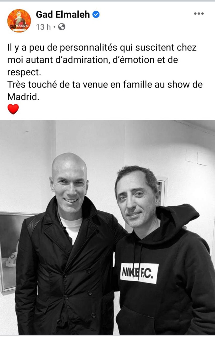 Gad Elmaleh touché par la présence de Zizou à son Show