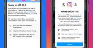 Notification Facebook et Instagram incitant à activer le pistage en menaçant de devenir payant.