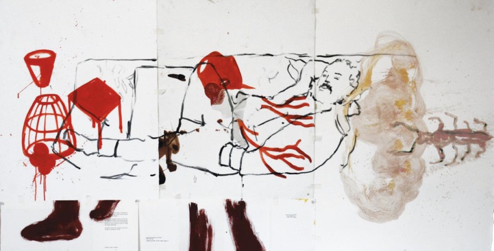 «Sleeping with Jamal», technique mixte sur papier, Amina Benbouchta et Ilias Selfati, 2021.