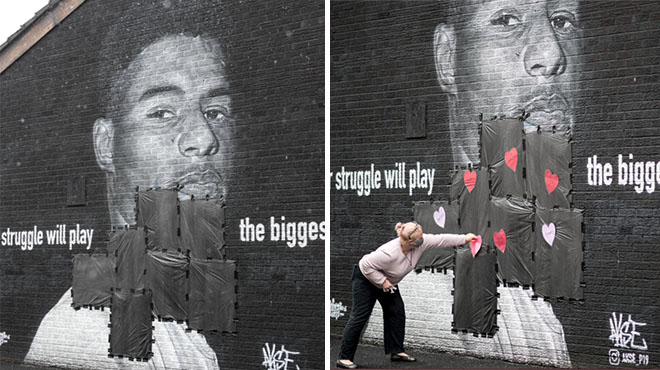 Une fresque murale de Rashford vandalisée par des Hooligans