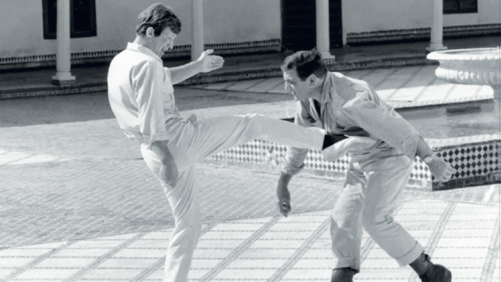 Jean-Paul Belmondo et Lino Ventura. Scène finale du film au Palais Bahia à Marrakech. Jean-Paul Belmondo et Lino Ventura. Scène finale du film au Palais Bahia à Marrakech.