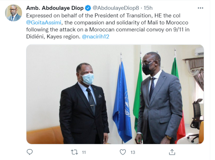 Mali : Abdoulaye Diop condamne l’attaque « lâche » perpétrée contre le convoi commercial marocain Mali : Abdoulaye Diop condamne l’attaque « lâche » perpétrée contre le convoi commercial marocain