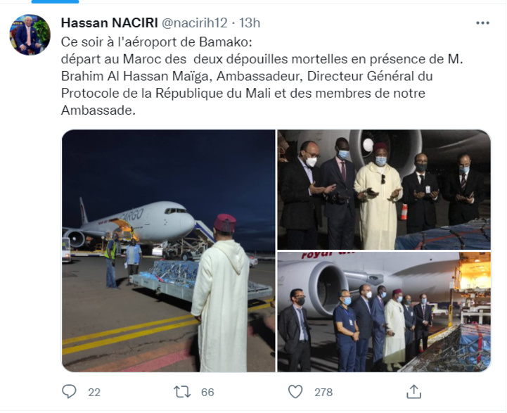 Rapatriement des dépouilles des deux camionneurs marocains tués au Mali Rapatriement des dépouilles des deux camionneurs marocains tués au Mali