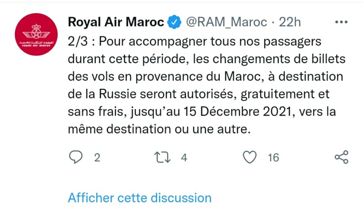 Maroc-Russie : la RAM propose des remboursements pour les vols annulés