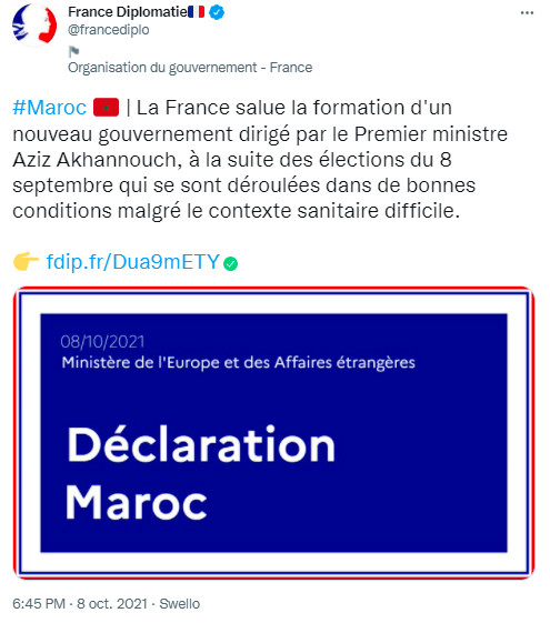 La France veut renforcer le « partenariat d’exception » avec le Maroc, après la nomination du nouveau gouvernement La France veut renforcer le « partenariat d’exception » avec le Maroc, après la nomination du nouveau gouvernement