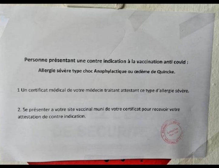 Vaccination : Les personnes souffrant d'allergies peuvent recevoir un certificat de contre-indication 