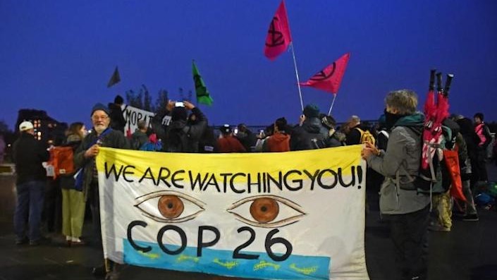 Manifestation pendant la COP26, le 8 novembre 2021 à Glasgow, en Ecosse