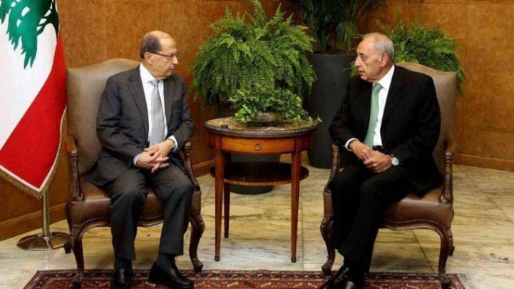 Le président Michel Aoun recevant le chef du législatif Nabih Berri en novembre 2017 au palais de Baabda. Photo Dalati et Nohra