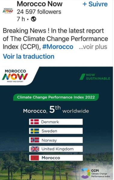 Changement climatique : le Maroc dans le top 10 des pays les mieux performants Changement climatique : le Maroc dans le top 10 des pays les mieux performants