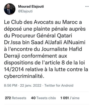 Club des Avocats au Maroc : Plainte déposée contre Hafid Derradji Club des Avocats au Maroc : Plainte déposée contre Hafid Derradji