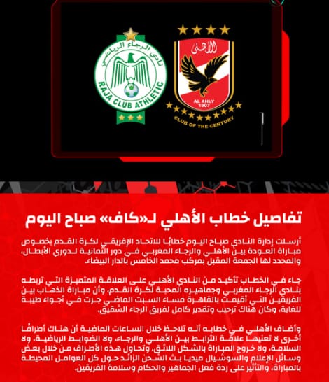 Raja-Al Ahly : Le club égyptien accuse le journaliste et ancien joueur du Zamalek, Khalid Al Ghandour, de manipulation subversive, d’incitation à la haine et à la violence Raja-Al Ahly : Le club égyptien accuse le journaliste et ancien joueur du Zamalek, Khalid Al Ghandour, de manipulation subversive, d’incitation à la haine et à la violence