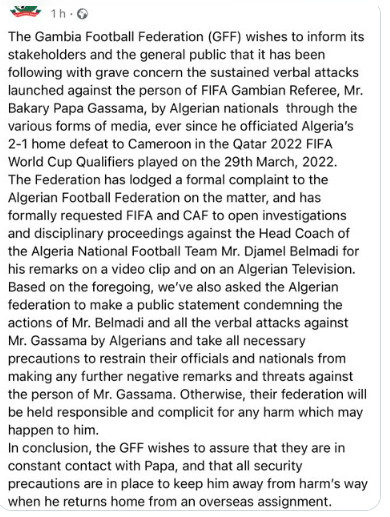 L’après-barrage Algérie-Cameroun : La Gambie porte plainte contre Belmadi auprès de la FIFA et la CAF