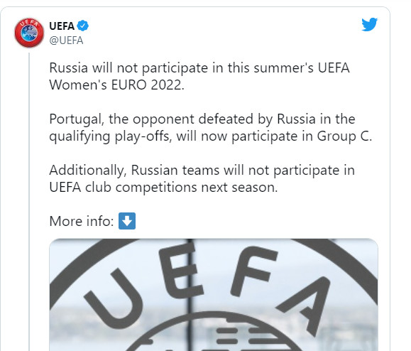UEFA-Russie : La Russie exclue des Coupes d’Europe et de l’Euro féminin UEFA-Russie : La Russie exclue des Coupes d’Europe et de l’Euro féminin