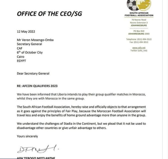 Eliminatoires de la CAN 2023 : Le Libéria veut ‘’recevoir’’ au Maroc, l’Afrique du Sud pas d’accord ! Eliminatoires de la CAN 2023 : Le Libéria veut ‘’recevoir’’ au Maroc, l’Afrique du Sud pas d’accord !