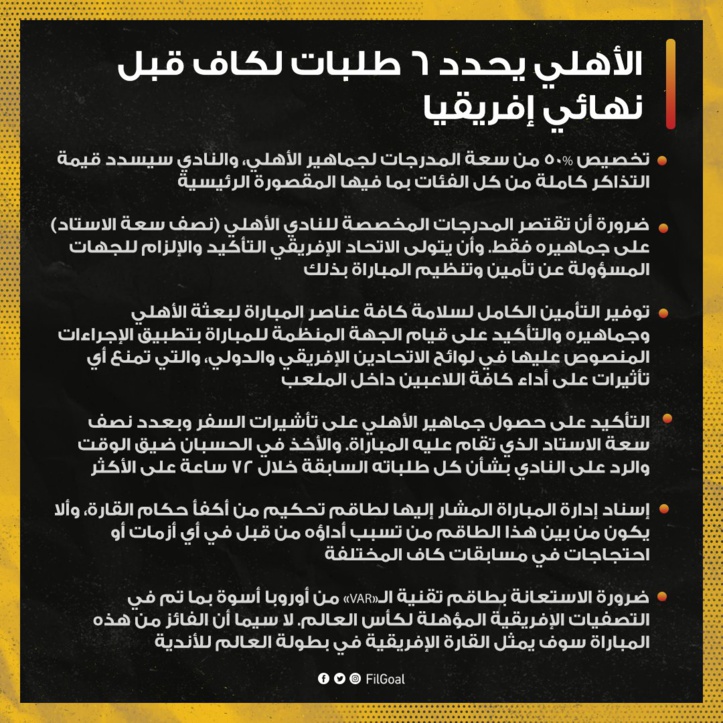 Finale de la Ligue des champions : Les six conditions ’’menaçantes’’ d’Al Ahly ! Finale de la Ligue des champions : Les six conditions ’’menaçantes’’ d’Al Ahly !