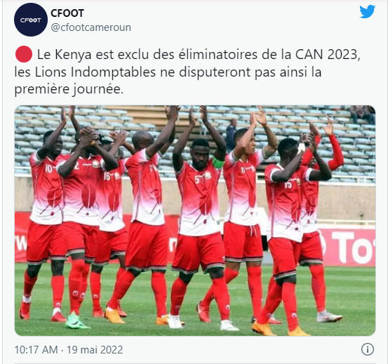 Eliminatoires de la CAN 2023 : Le Kenya bientôt disqualifié ? Eliminatoires de la CAN 2023 : Le Kenya bientôt disqualifié ?