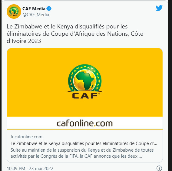 Eliminatoires CAN2023 : Le Groupe du Maroc avec 3 équipes seulement après la disqualification du Zimbabwe Eliminatoires CAN2023 : Le Groupe du Maroc avec 3 équipes seulement après la disqualification du Zimbabwe