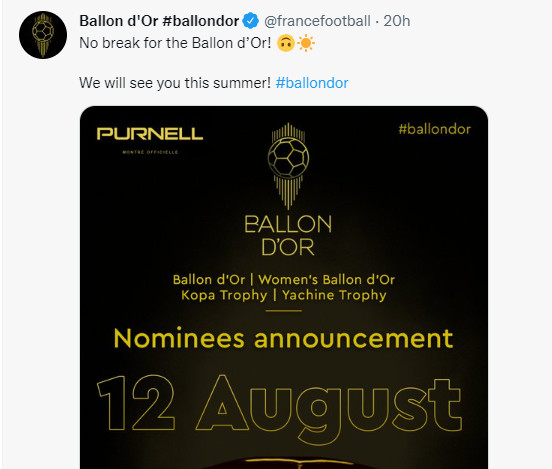 Ballon d’or 2022 : Les nominés dévoilés le 12 août, le vainqueur le 17 octobre Ballon d’or 2022 : Les nominés dévoilés le 12 août, le vainqueur le 17 octobre