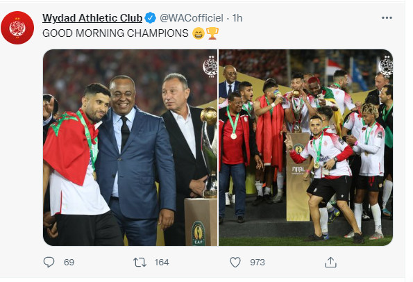 Wydad : Une déferlante de félicitations via Twitter Wydad : Une déferlante de félicitations via Twitter