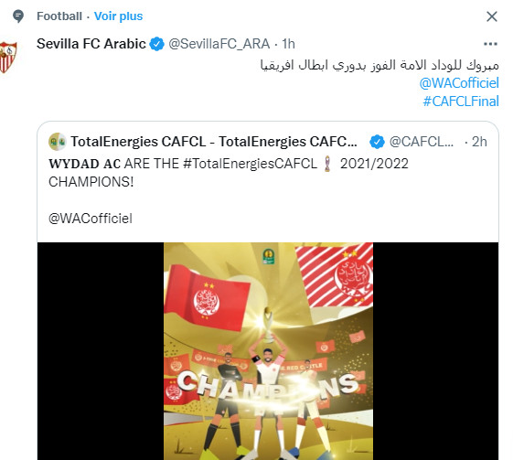 Wydad : Une déferlante de félicitations via Twitter