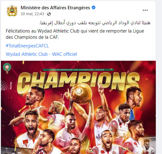 Ligue des champions africaine : Le ministre de l’Éducation nationale, du Préscolaire et des Sports félicite le Wydad Ligue des champions africaine : Le ministre de l’Éducation nationale, du Préscolaire et des Sports félicite le Wydad