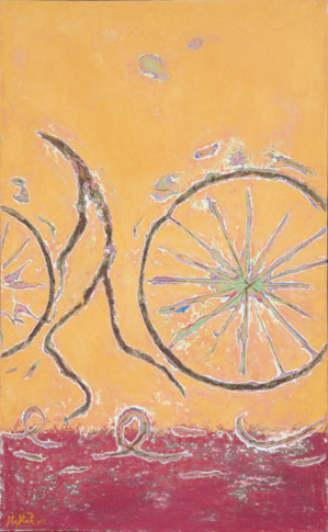 The Circuit, technique mixte, toile marouflée sur panneau, 200 x 122 cm, 2022.