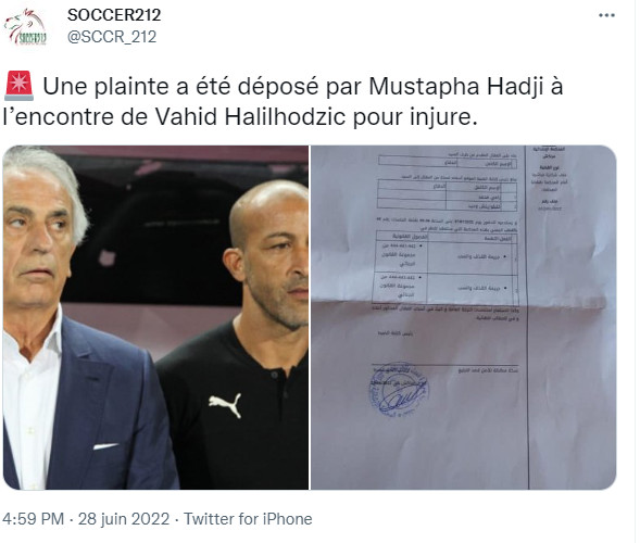 Sport et Justice : Hajji porte plainte contre Vahid et Zaki pour diffamation et injure ! Sport et Justice : Hajji porte plainte contre Vahid et Zaki pour diffamation et injure !