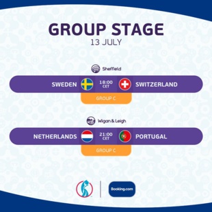 Euro féminin 2022 : Ce mercredi, Suède/Suisse (17h00) et Pays-Bas/Portugal (20h00) Euro féminin 2022 : Ce mercredi, Suède/Suisse (17h00) et Pays-Bas/Portugal (20h00)