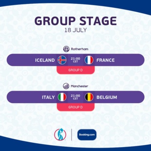 Euro Féminin 2022 : Ce soir, France-Islande et Belgique-Italie (20h00) Euro Féminin 2022 : Ce soir, France-Islande et Belgique-Italie (20h00)