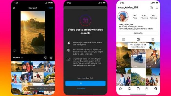 Instagram  : Les vidéos de moins de 15 minutes désormais partagées sous forme de Reels