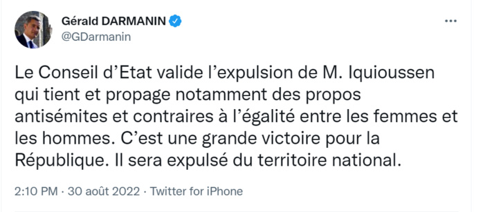Le Conseil d’Etat français confirme l’expulsion de l’imam Hassan Iquioussen vers le Maroc Le Conseil d’Etat français confirme l’expulsion de l’imam Hassan Iquioussen vers le Maroc