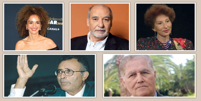 De gauche à droite, Leila Slimani, Tahar Ben Jelloun, Fatima Mernissi, Abdelkébir Khatibi, Abdallah Laroui. De gauche à droite, Leila Slimani, Tahar Ben Jelloun, Fatima Mernissi, Abdelkébir Khatibi, Abdallah Laroui.