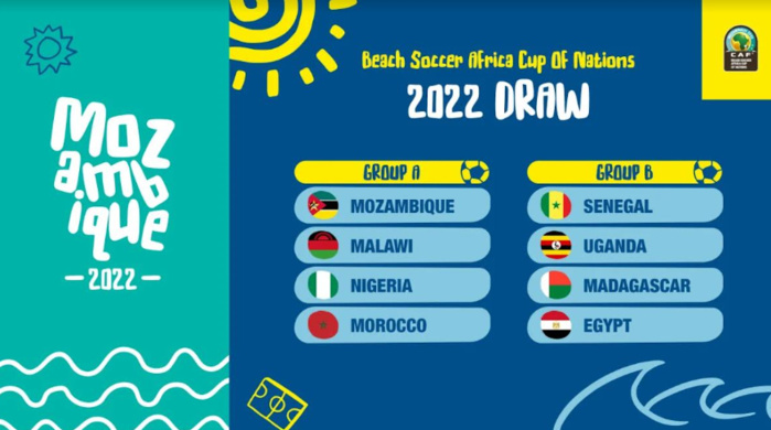 Beach Soccer / CAN Mozambique 2022 : Le Maroc dans le groupe A Beach Soccer / CAN Mozambique 2022 : Le Maroc dans le groupe A
