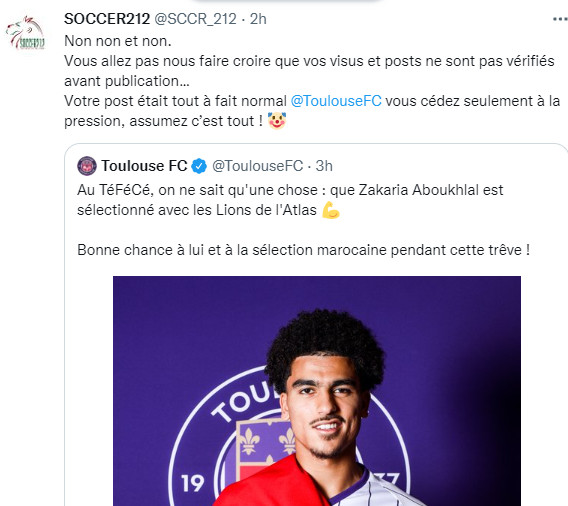 Equipe nationale : Le  FC Toulouse célèbre la convocation de Boukhlal et crée une polémique