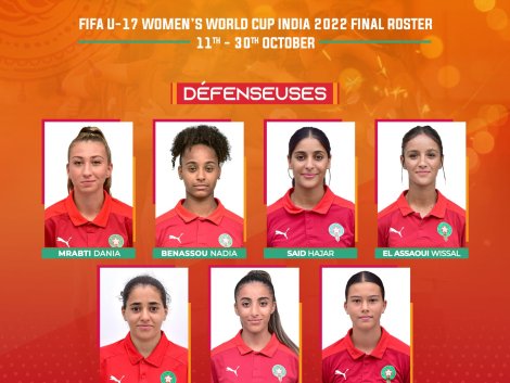 Mondial féminin U17 / Inde 2022 : La liste des 21 Mondialistes marocaines dévoilée Mondial féminin U17 / Inde 2022 : La liste des 21 Mondialistes marocaines dévoilée