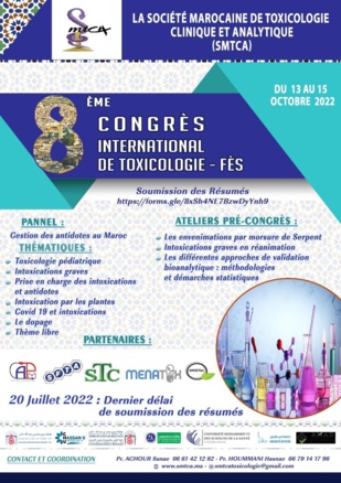 Fès / Congrès International de Toxicologie sous le thème : « La toxicologie hospitalière au service des patients » Fès / Congrès International de Toxicologie sous le thème : « La toxicologie hospitalière au service des patients »