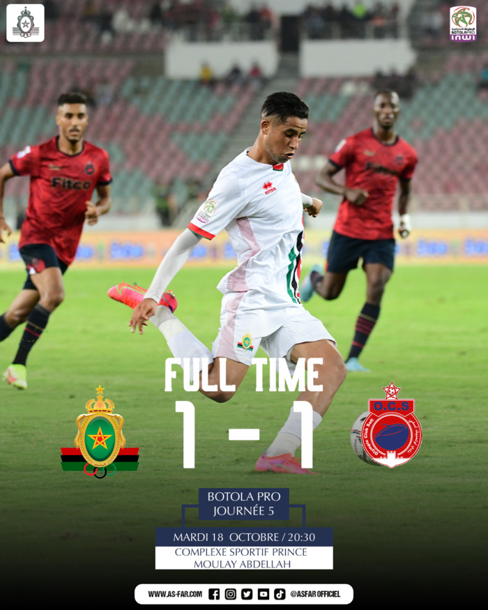 Botola / Mise à jour 5e journée : RSB-MAT et FAR-OCS dos à dos Botola / Mise à jour 5e journée : RSB-MAT et FAR-OCS dos à dos