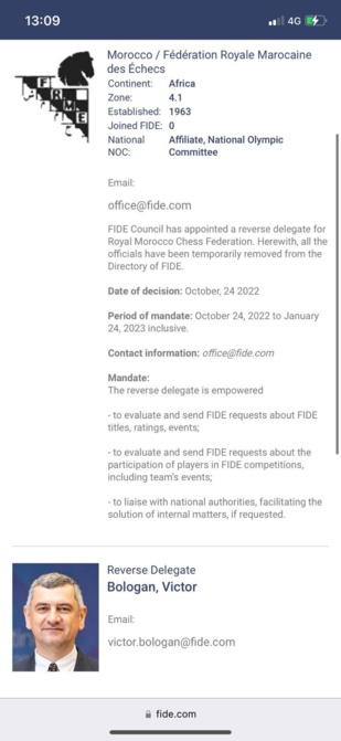 FRME : La FIDE désigne un nouveau délégué et prolonge sa tutelle sur les échecs marocains FRME : La FIDE désigne un nouveau délégué et prolonge sa tutelle sur les échecs marocains